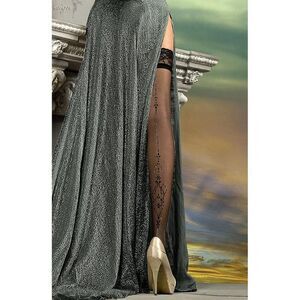 Ballerina Floral Stockings Lace Top Women Blackmetallic thread Hosiery